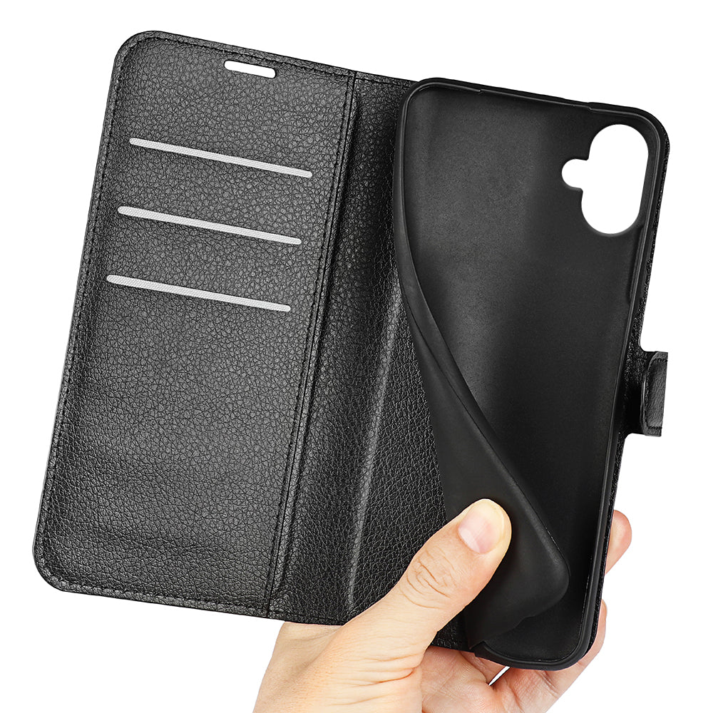 For Samsung Galaxy A06 Case Litchi Texture Shockproof Leather Wallet Phone Cover - Black