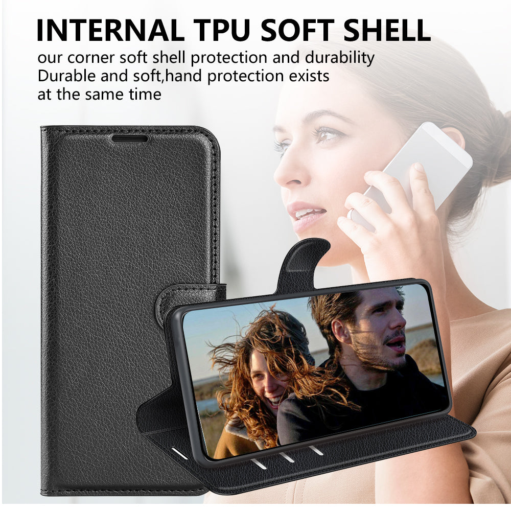 For Samsung Galaxy A06 Case Litchi Texture Shockproof Leather Wallet Phone Cover - Black