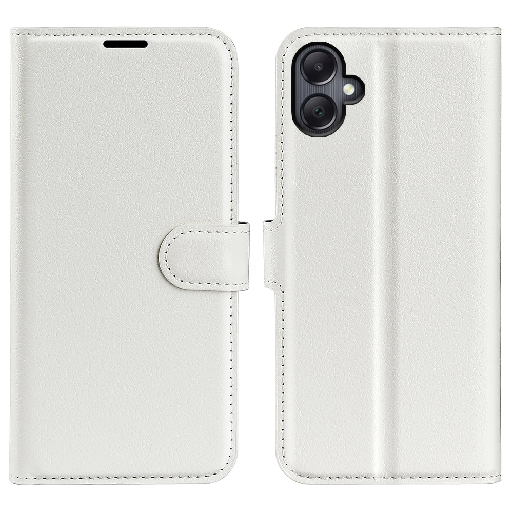 For Samsung Galaxy A06 Case Litchi Texture Shockproof Leather Wallet Phone Cover - White