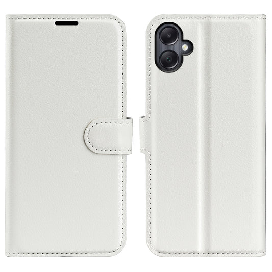 For Samsung Galaxy A06 Case Litchi Texture Shockproof Leather Wallet Phone Cover - White