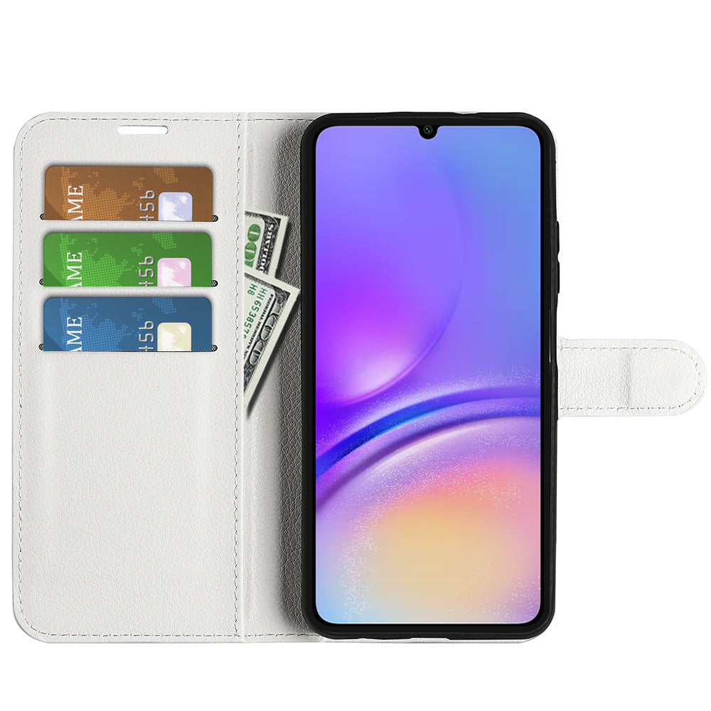For Samsung Galaxy A06 Case Litchi Texture Shockproof Leather Wallet Phone Cover - White
