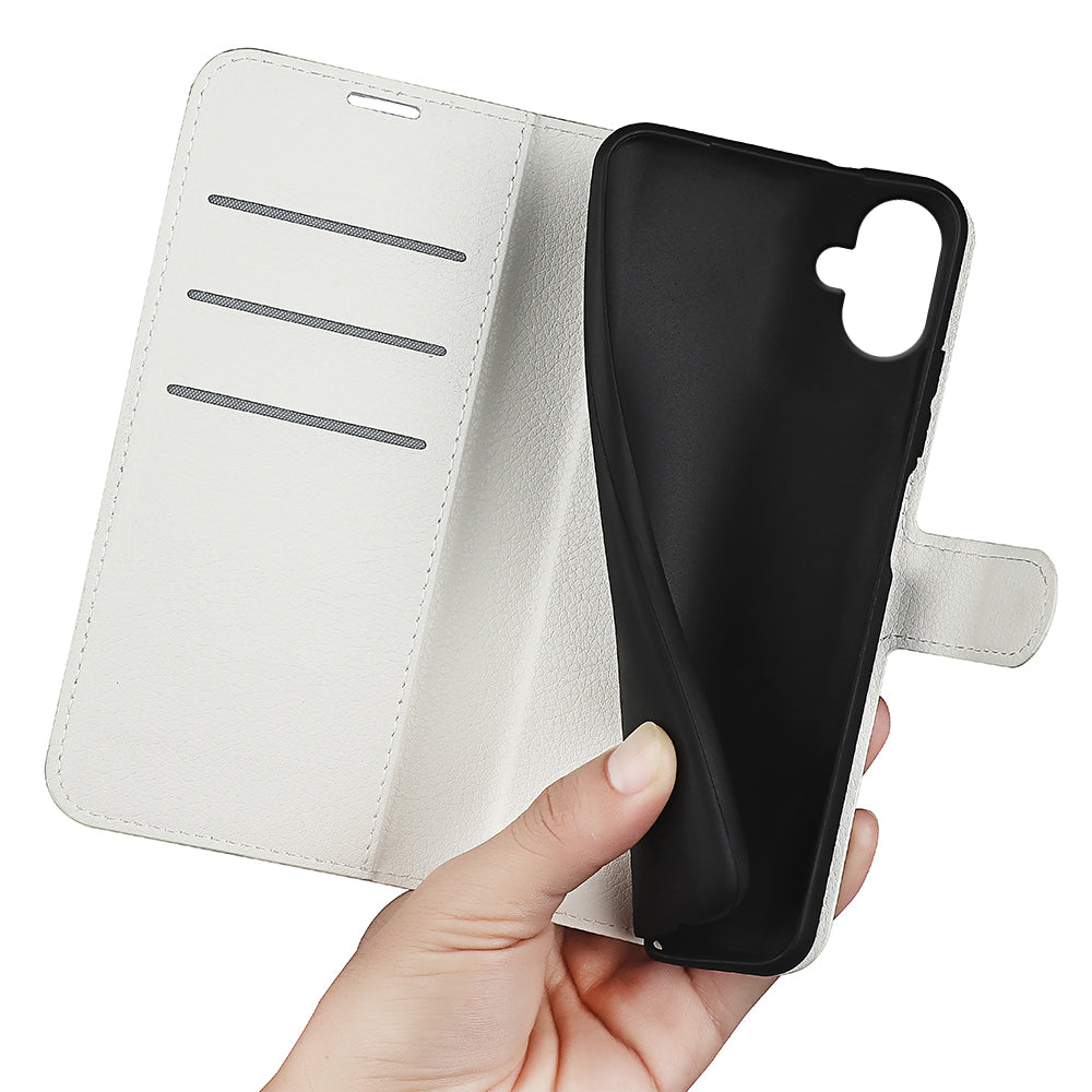 For Samsung Galaxy A06 Case Litchi Texture Shockproof Leather Wallet Phone Cover - White