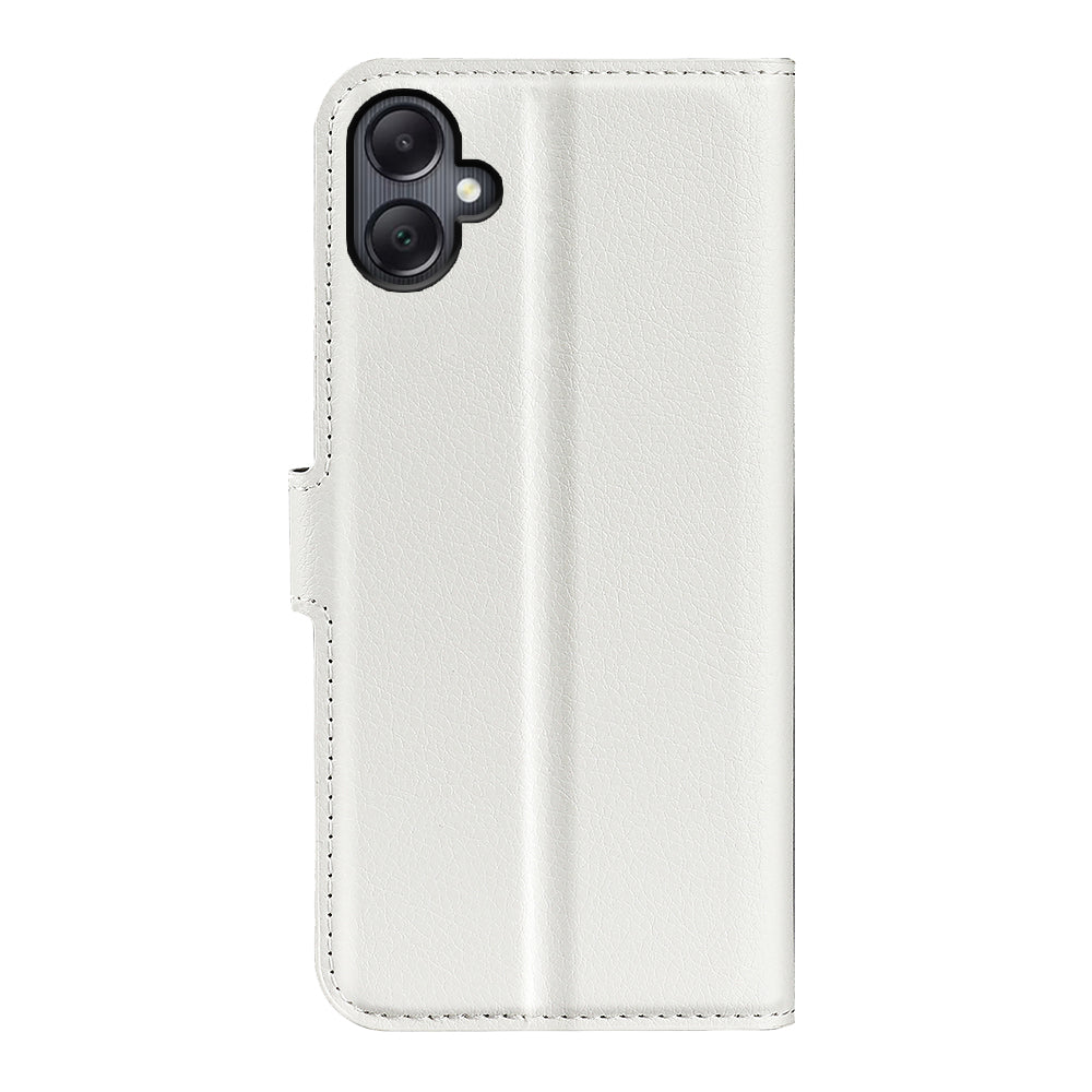 For Samsung Galaxy A06 Case Litchi Texture Shockproof Leather Wallet Phone Cover - White