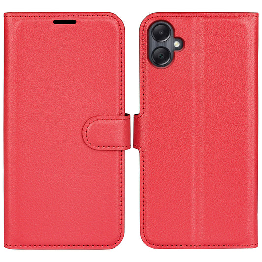 For Samsung Galaxy A06 Case Litchi Texture Shockproof Leather Wallet Phone Cover - Red
