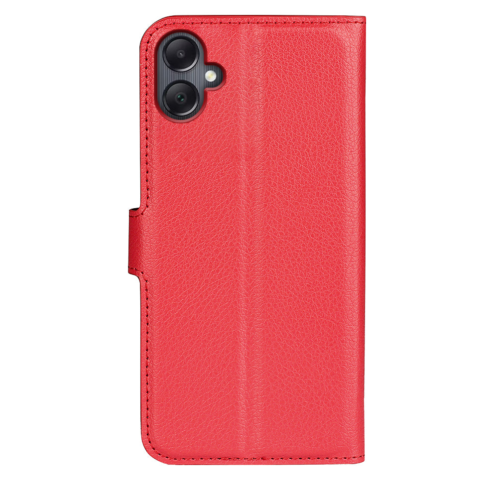 For Samsung Galaxy A06 Case Litchi Texture Shockproof Leather Wallet Phone Cover - Red