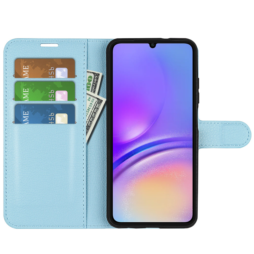 For Samsung Galaxy A06 Case Litchi Texture Shockproof Leather Wallet Phone Cover - Blue