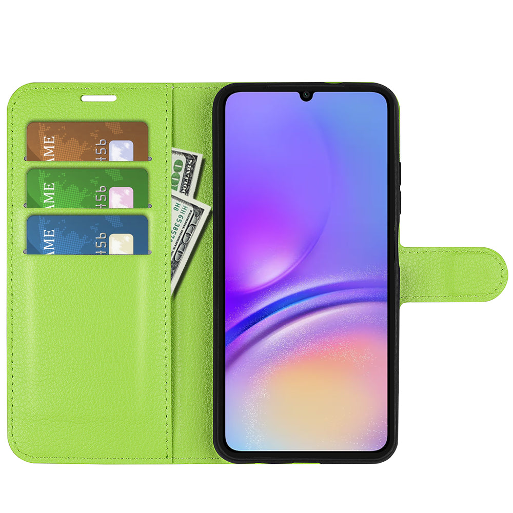For Samsung Galaxy A06 Case Litchi Texture Shockproof Leather Wallet Phone Cover - Green