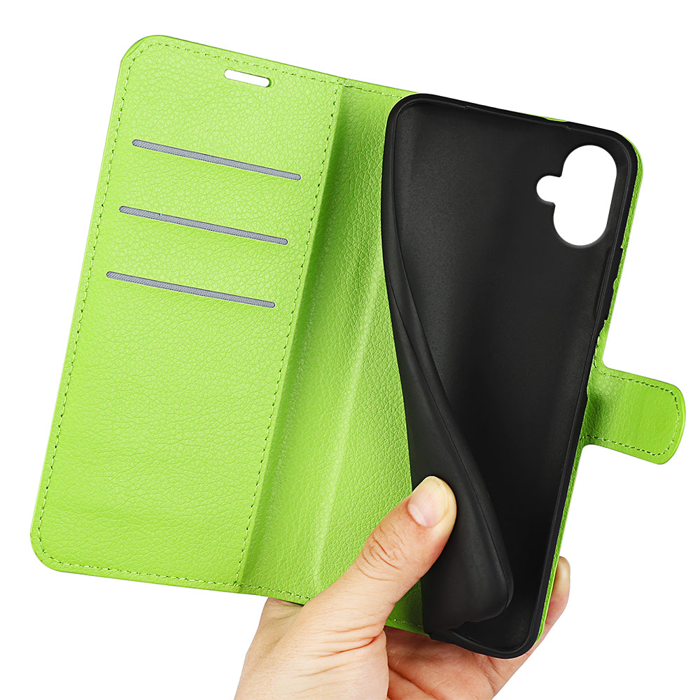 For Samsung Galaxy A06 Case Litchi Texture Shockproof Leather Wallet Phone Cover - Green