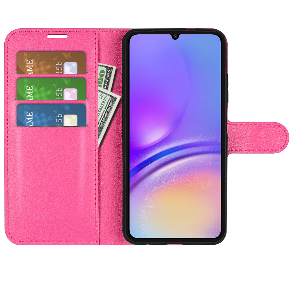 For Samsung Galaxy A06 Case Litchi Texture Shockproof Leather Wallet Phone Cover - Rose