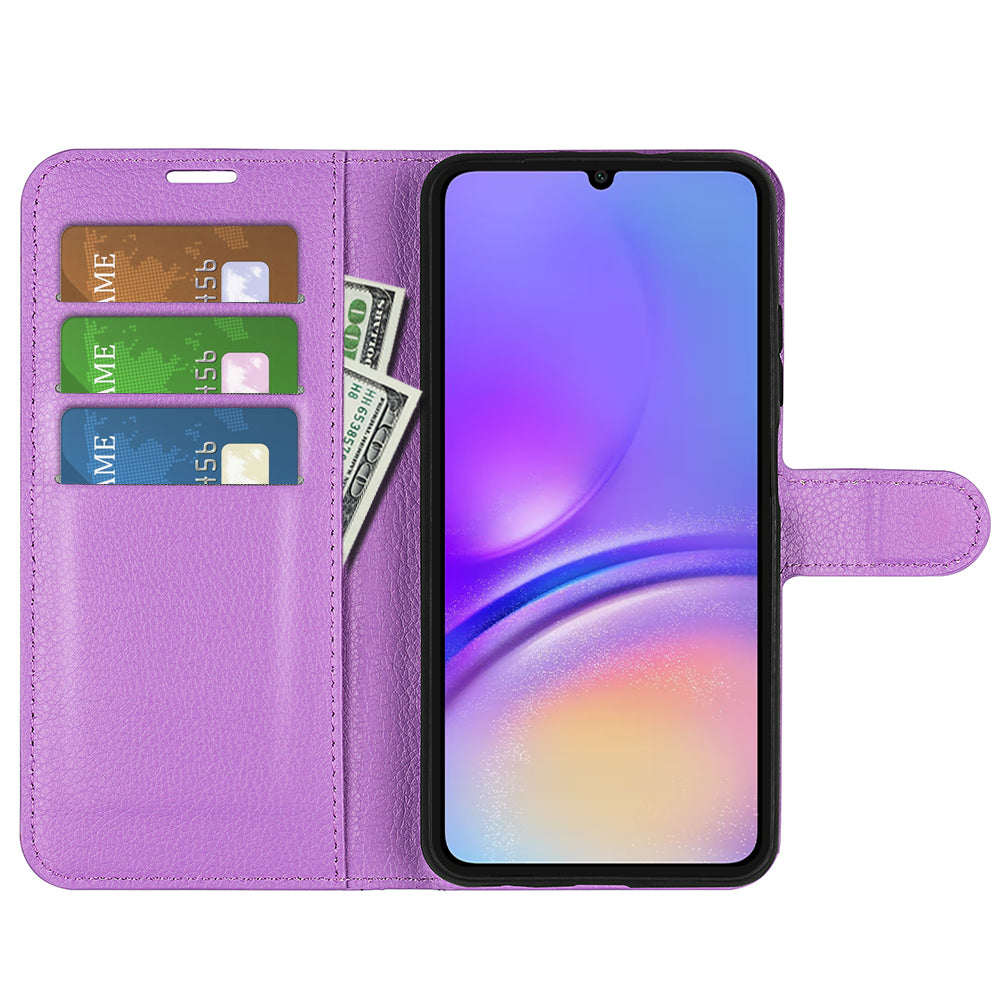 For Samsung Galaxy A06 Case Litchi Texture Shockproof Leather Wallet Phone Cover - Purple