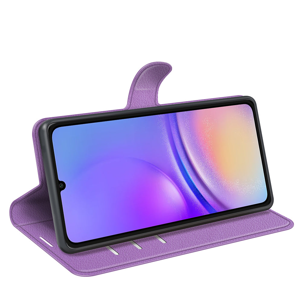 For Samsung Galaxy A06 Case Litchi Texture Shockproof Leather Wallet Phone Cover - Purple