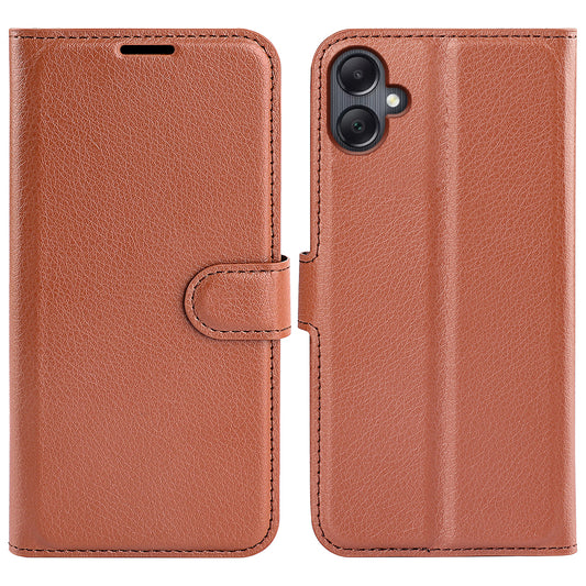 For Samsung Galaxy A06 Case Litchi Texture Shockproof Leather Wallet Phone Cover - Brown