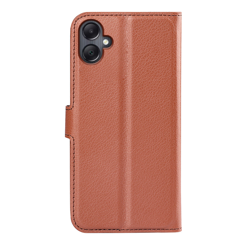 For Samsung Galaxy A06 Case Litchi Texture Shockproof Leather Wallet Phone Cover - Brown