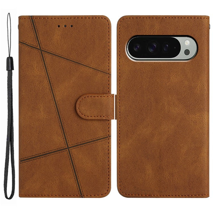 For Google Pixel 9 / 9 Pro Case Crazy Horse Texture PU Leather Wallet Stand Phone Cover - Brown