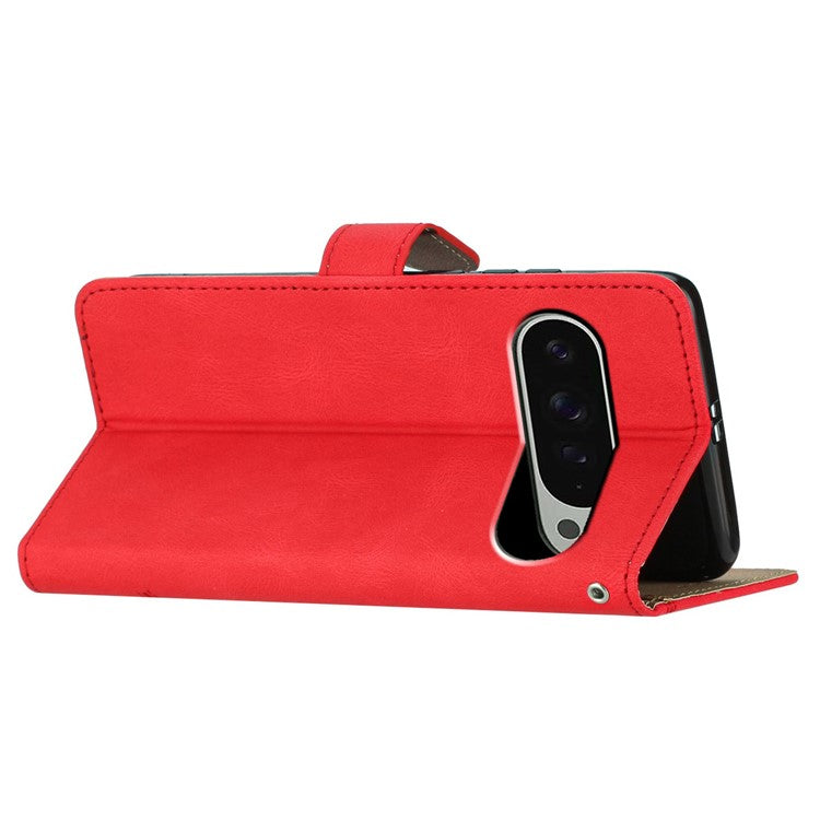 For Google Pixel 9 / 9 Pro Case Crazy Horse Texture PU Leather Wallet Stand Phone Cover - Red