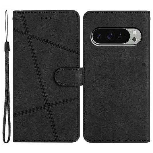 For Google Pixel 9 / 9 Pro Case Crazy Horse Texture PU Leather Wallet Stand Phone Cover - Black