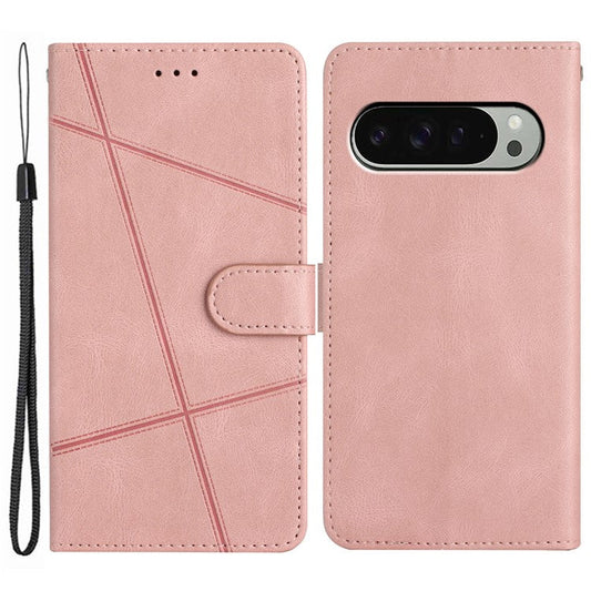 For Google Pixel 9 / 9 Pro Case Crazy Horse Texture PU Leather Wallet Stand Phone Cover - Pink