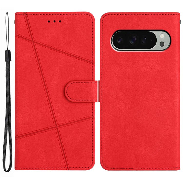 For Google Pixel 9 Pro XL Case Crazy Horse Texture PU Leather Wallet Stand Phone Cover - Red