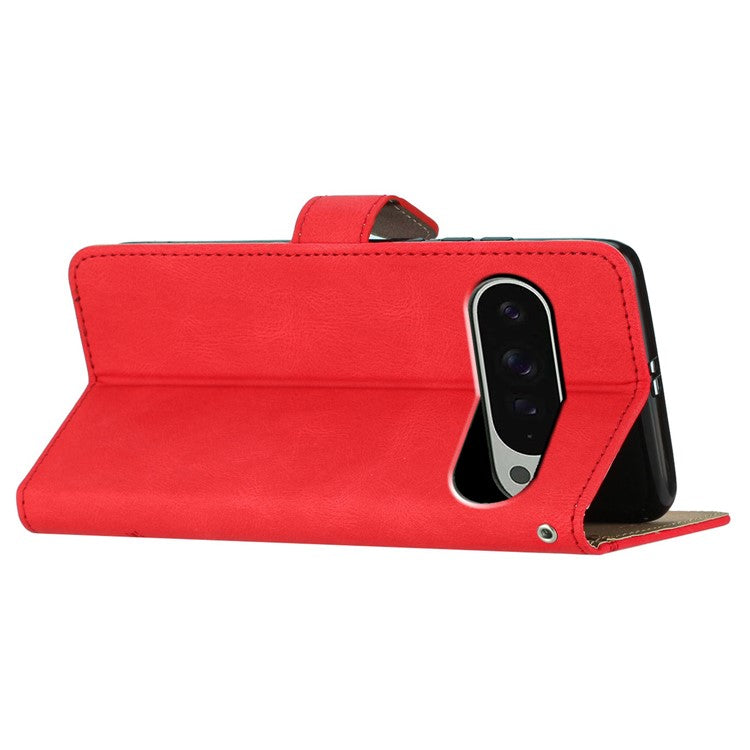 For Google Pixel 9 Pro XL Case Crazy Horse Texture PU Leather Wallet Stand Phone Cover - Red