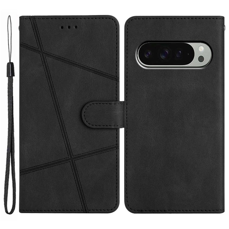 For Google Pixel 9 Pro XL Case Crazy Horse Texture PU Leather Wallet Stand Phone Cover - Black
