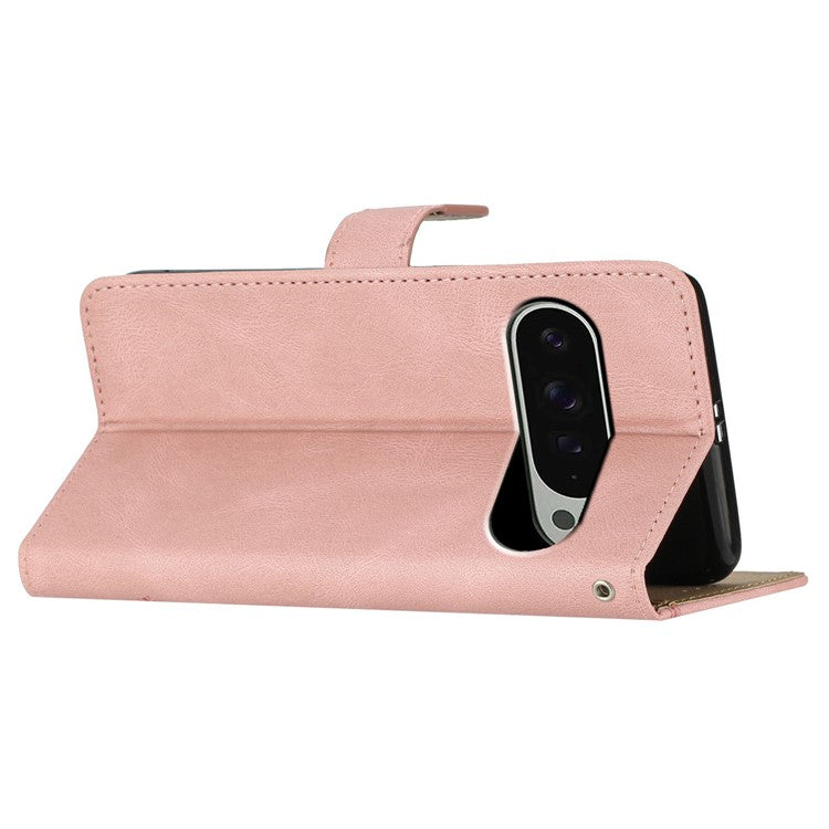 For Google Pixel 9 Pro XL Case Crazy Horse Texture PU Leather Wallet Stand Phone Cover - Pink