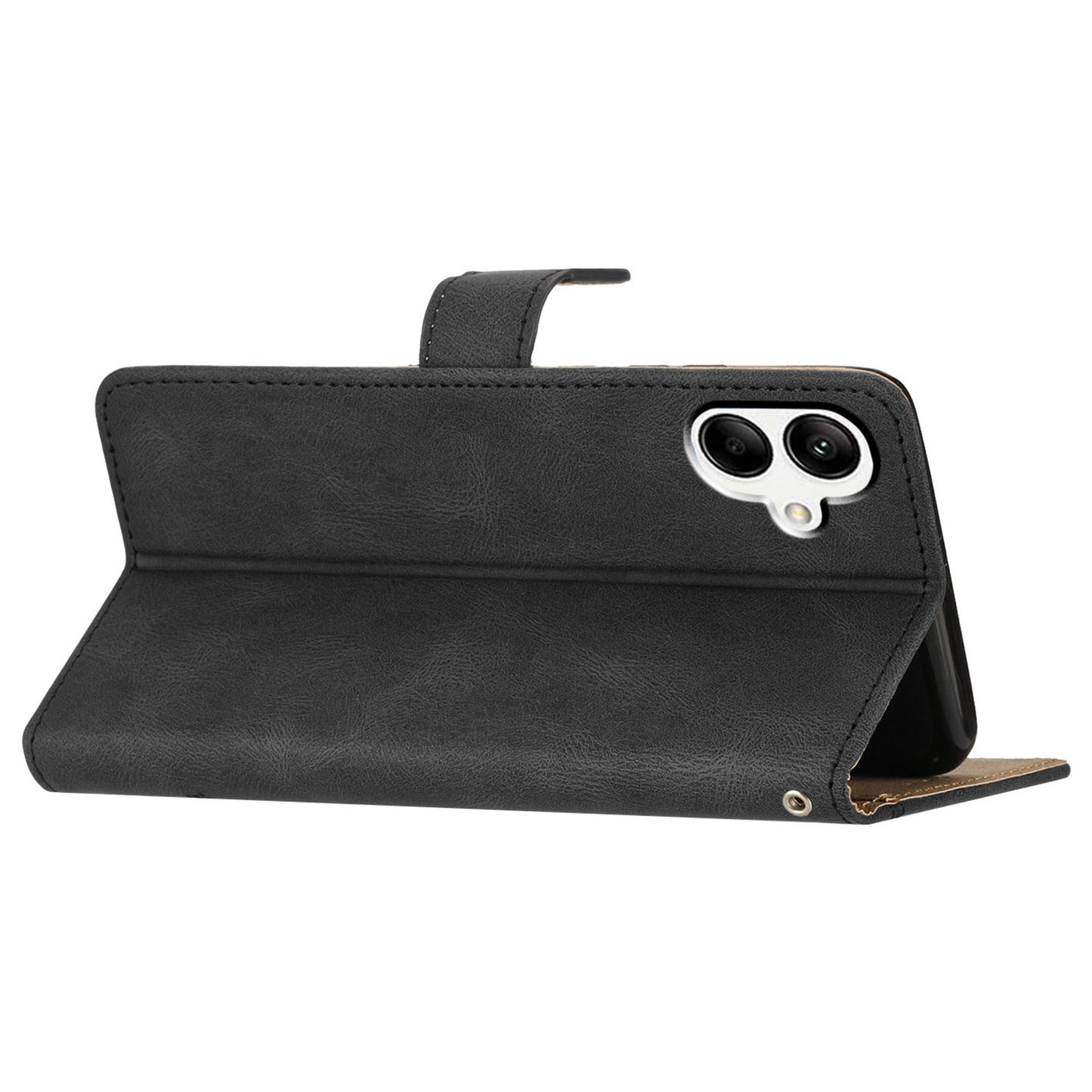 For Samsung Galaxy A06 Case Crazy Horse Texture PU Leather Wallet Stand Phone Cover - Black