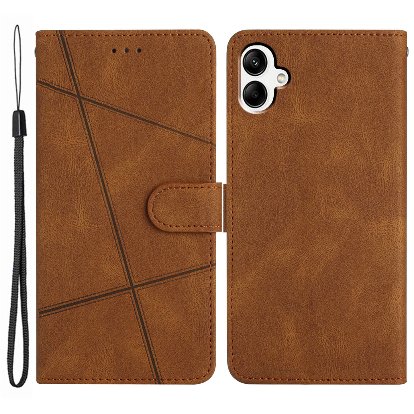 For Samsung Galaxy A06 Case Crazy Horse Texture PU Leather Wallet Stand Phone Cover - Brown