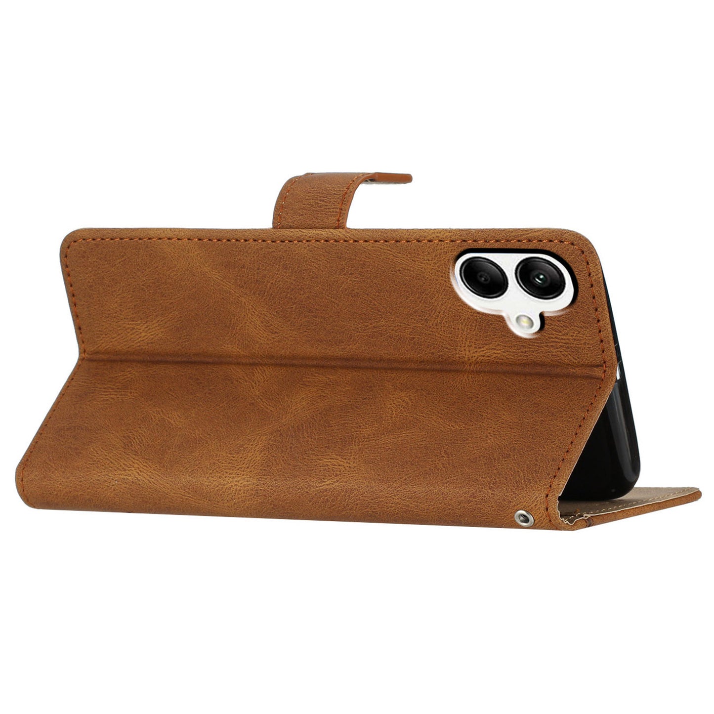 For Samsung Galaxy A06 Case Crazy Horse Texture PU Leather Wallet Stand Phone Cover - Brown