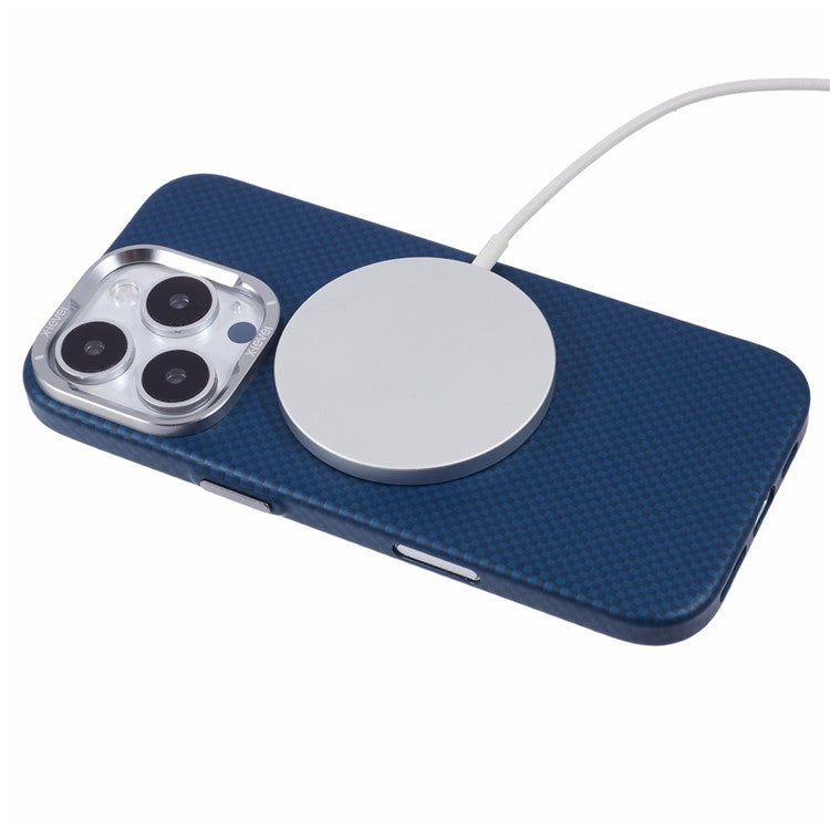 X-LEVEL For iPhone 16 Pro Case Compatible with MagSafe Carbon Nanofiber+Metal Lens Frame Phone Cover - Blue