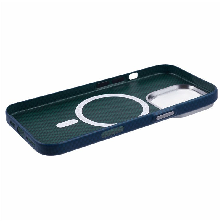X-LEVEL For iPhone 16 Pro Case Compatible with MagSafe Carbon Nanofiber+Metal Lens Frame Phone Cover - Blue