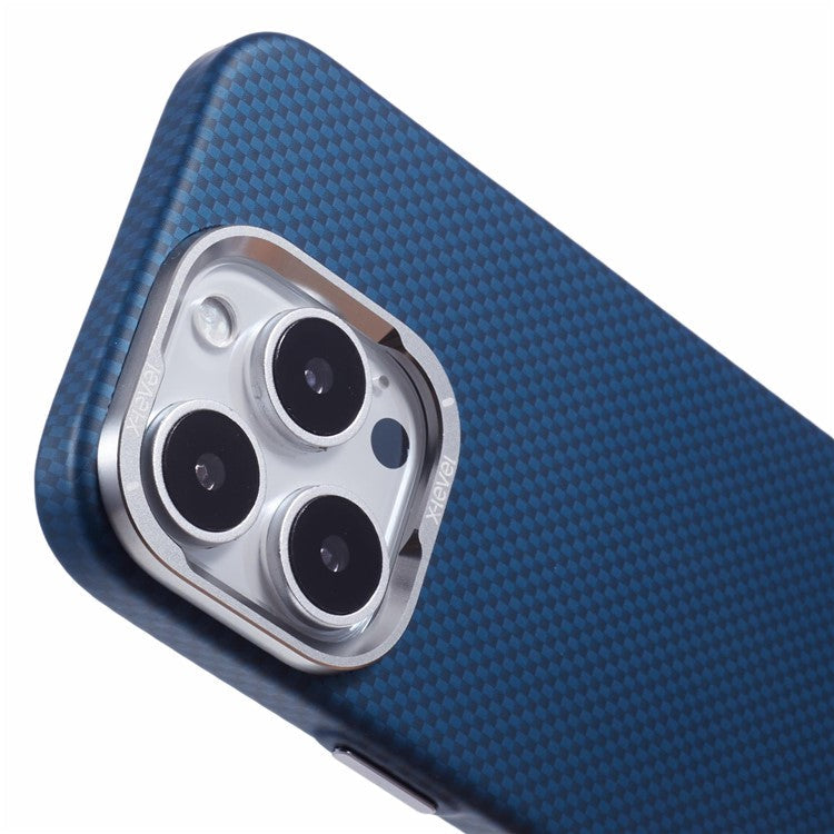 X-LEVEL For iPhone 16 Pro Case Compatible with MagSafe Carbon Nanofiber+Metal Lens Frame Phone Cover - Blue