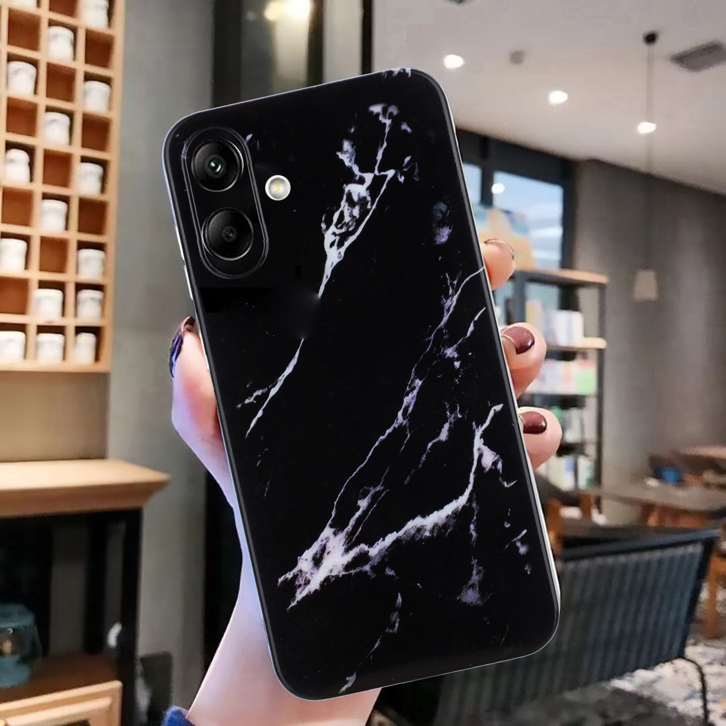 For Samsung Galaxy A06 Case Flexible TPU Marble Pattern Phone Cover - Black