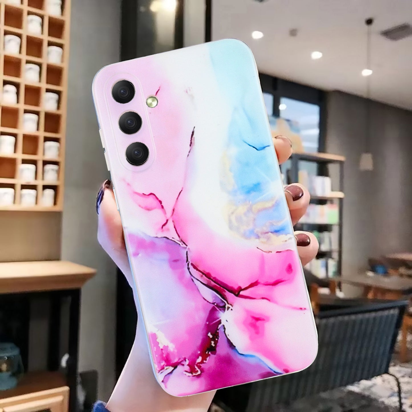 For Samsung Galaxy A16 5G / A16 4G Case Flexible TPU Marble Pattern Phone Cover - Pink  /  Blue