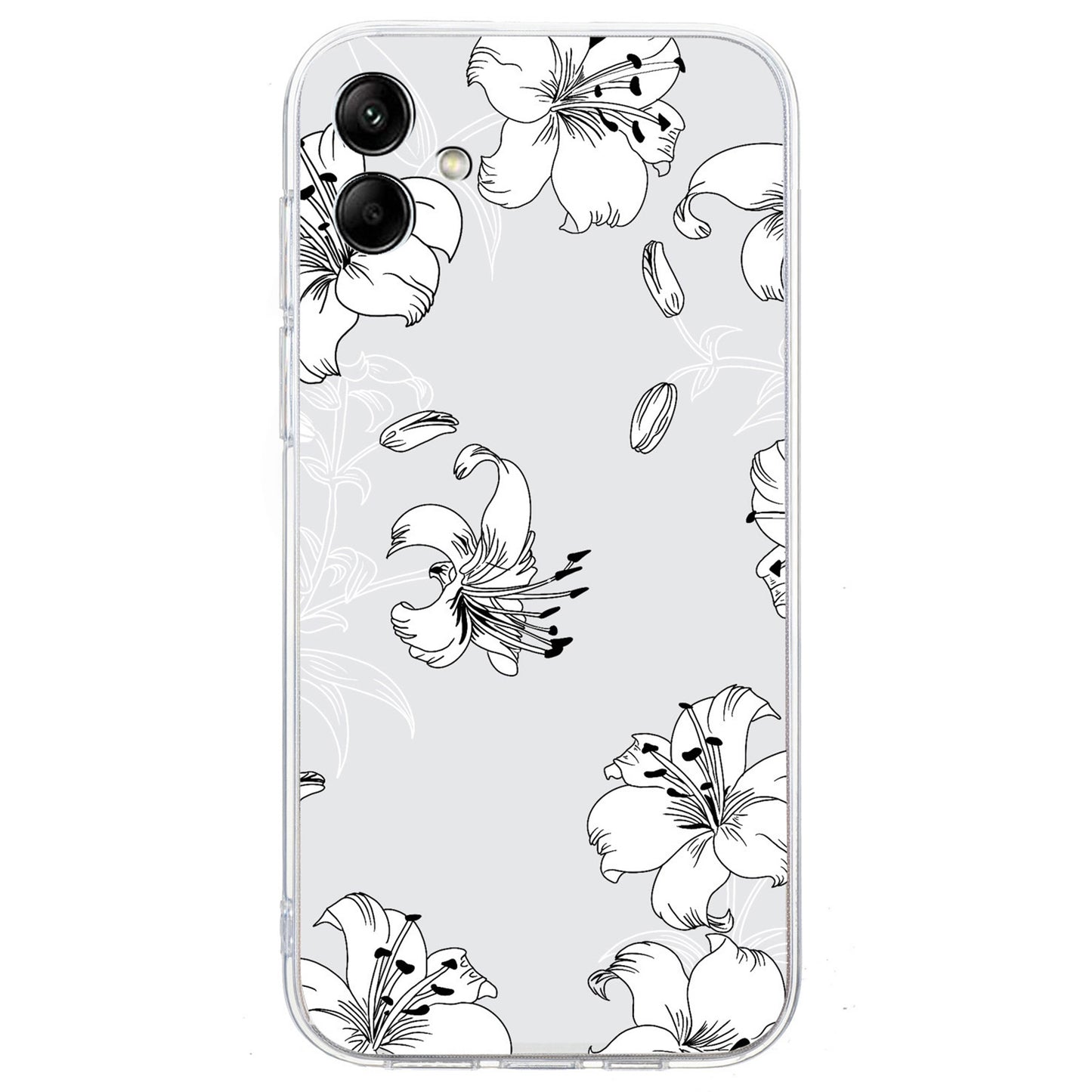 For Samsung Galaxy A06 Case Pattern Printing Soft TPU Back Phone Cover - Line White Flower