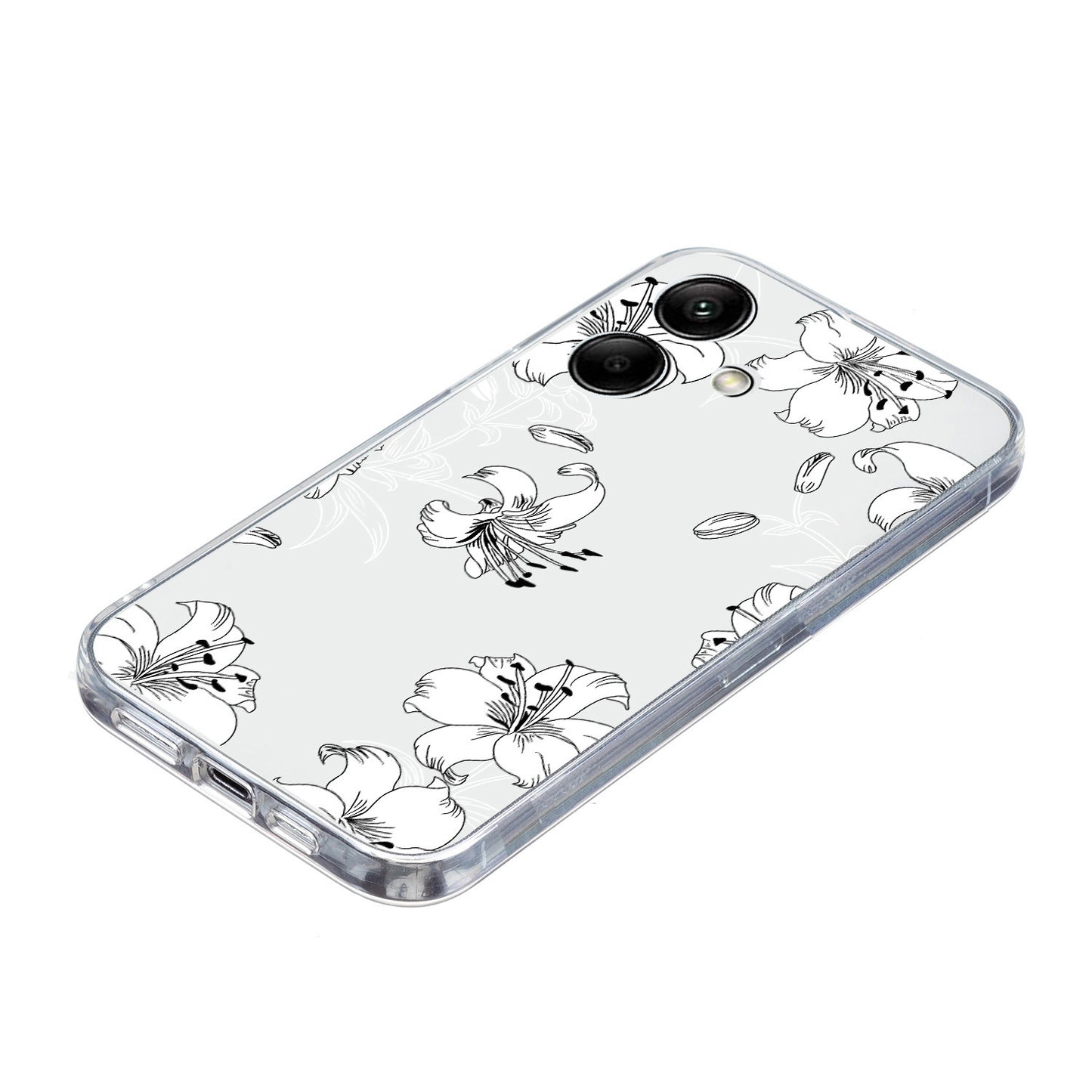 For Samsung Galaxy A06 Case Pattern Printing Soft TPU Back Phone Cover - Line White Flower