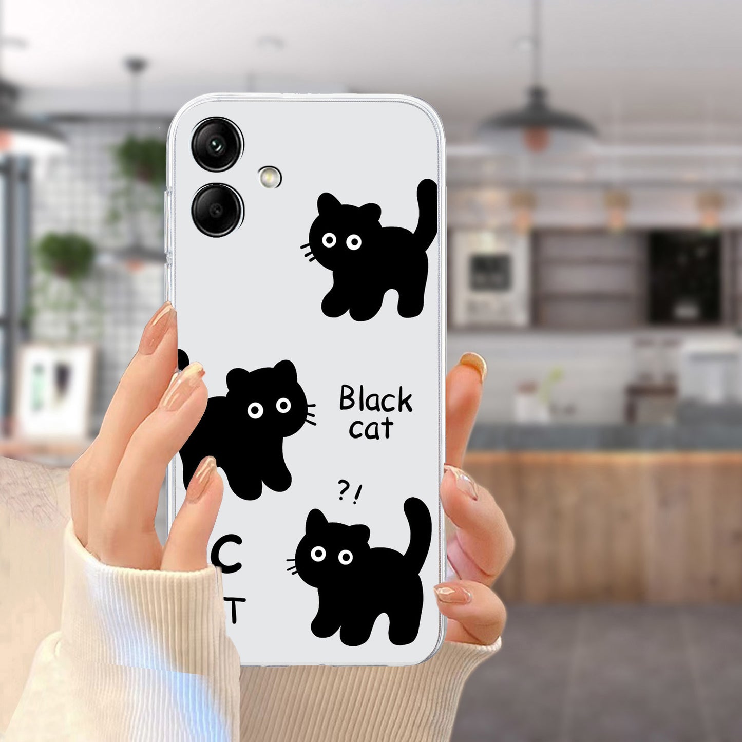 For Samsung Galaxy A06 Case Pattern Printing Soft TPU Back Phone Cover - 3 Black Cats