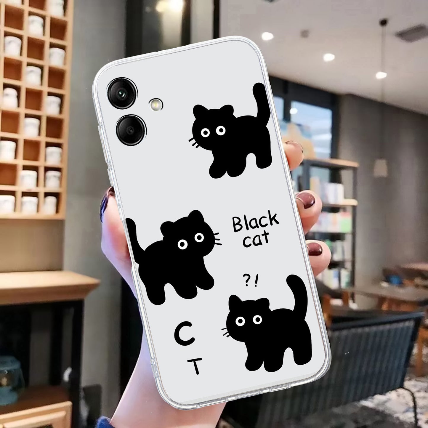 For Samsung Galaxy A06 Case Pattern Printing Soft TPU Back Phone Cover - 3 Black Cats