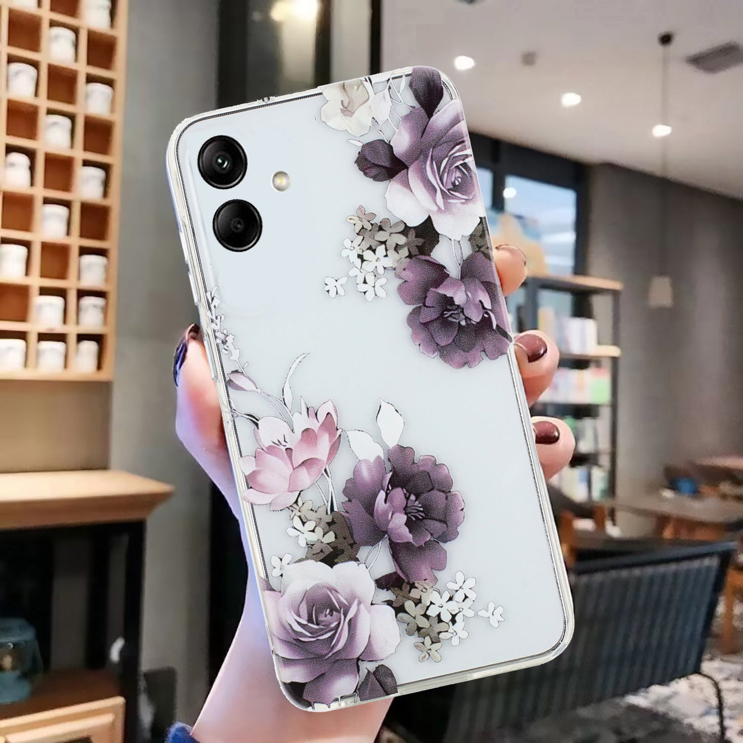 For Samsung Galaxy A06 Case Pattern Printing Soft TPU Back Phone Cover - Purple Peony