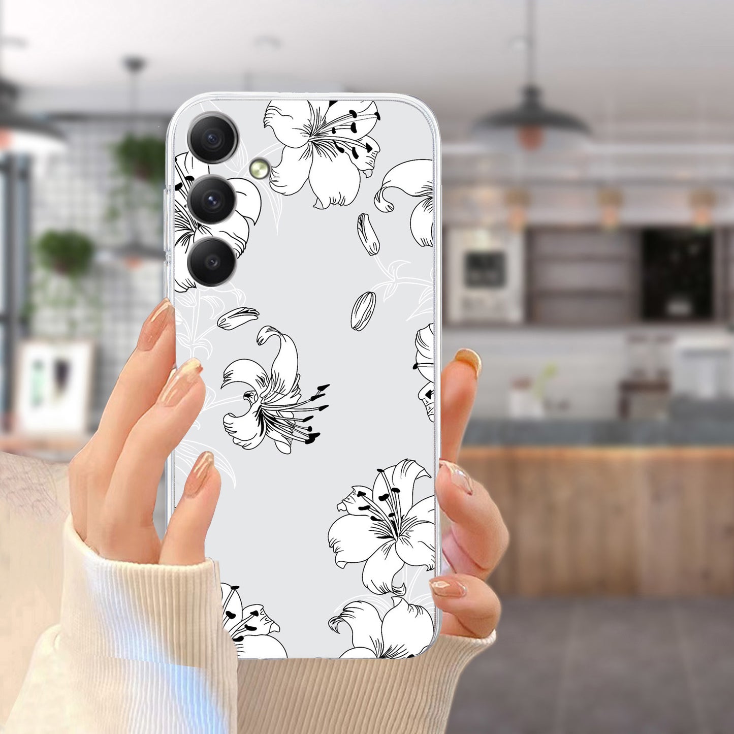 For Samsung Galaxy A16 5G / A16 4G Case Pattern Printing Soft TPU Back Phone Cover - Line White Flower