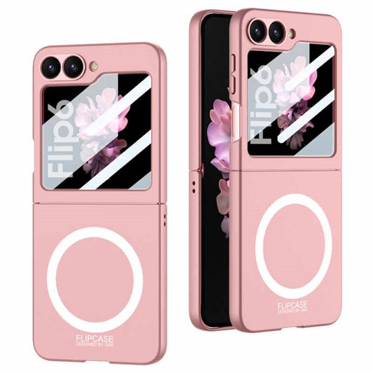 GKK For Samsung Galaxy Z Flip7 FE 5G / Z Flip6 5G Case Compatible with MagSafe PC Phone Cover with Screen Film - Pink