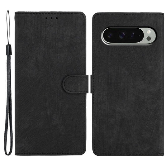 For Google Pixel 9 / 9 Pro Case with Card Clots Skin-Touch PU Leather Phone Cover Stand - Black