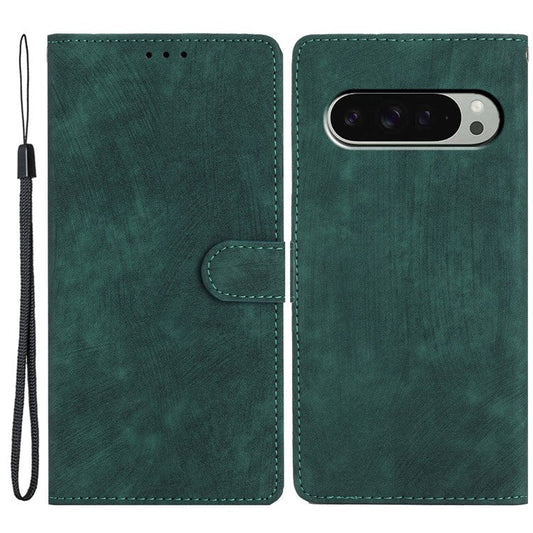 For Google Pixel 9 / 9 Pro Case with Card Clots Skin-Touch PU Leather Phone Cover Stand - Green