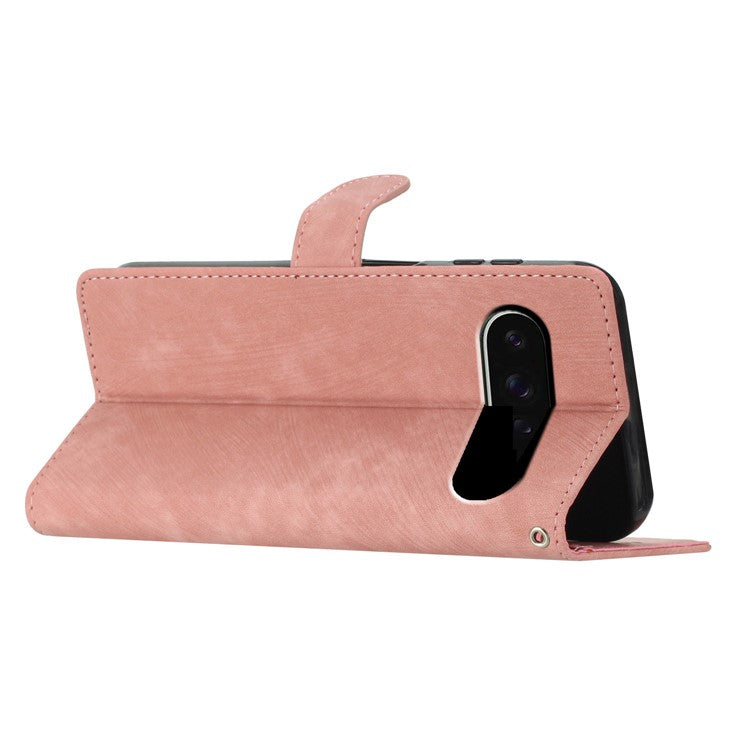 For Google Pixel 9 / 9 Pro Case with Card Clots Skin-Touch PU Leather Phone Cover Stand - Pink