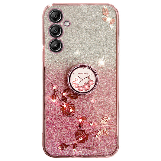KADEM For Samsung Galaxy A16 5G / A16 4G 5G Case Ring Kickstand TPU Flowers Phone Cover Gradient Glitter - Rose Gold