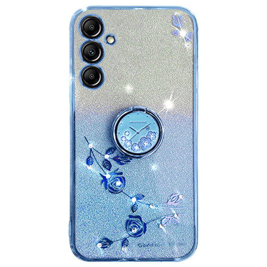 KADEM For Samsung Galaxy A16 5G / A16 4G 5G Case Ring Kickstand TPU Flowers Phone Cover Gradient Glitter - Blue