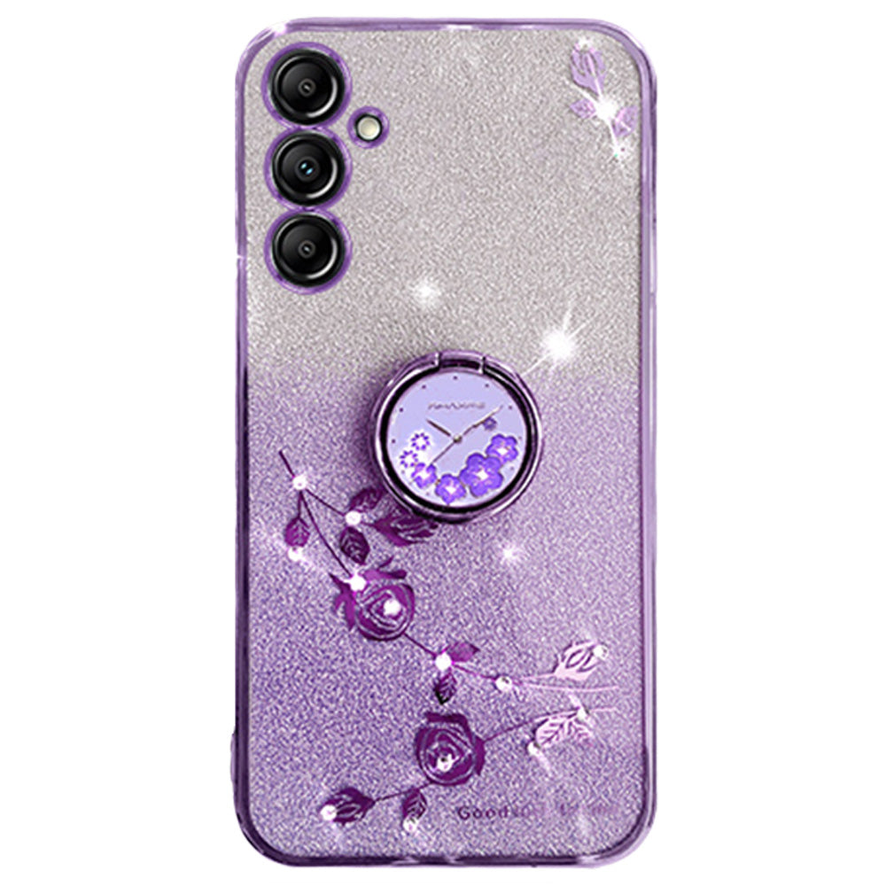 KADEM For Samsung Galaxy A16 5G / A16 4G 5G Case Ring Kickstand TPU Flowers Phone Cover Gradient Glitter - Purple