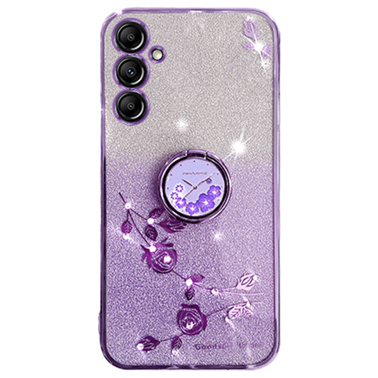 KADEM For Samsung Galaxy A16 5G / A16 4G 5G Case Ring Kickstand TPU Flowers Phone Cover Gradient Glitter - Purple