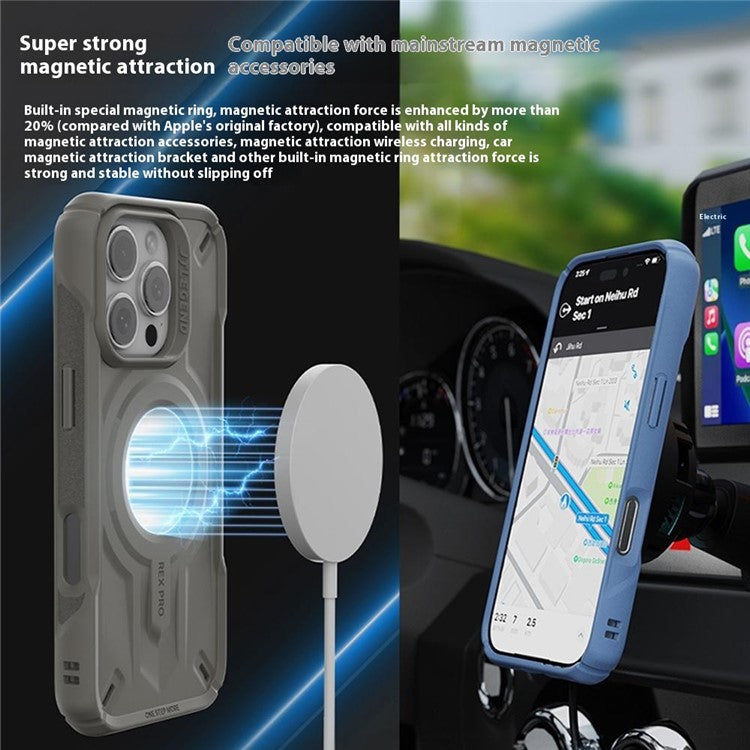 JTLEGEND REX Pro Kooling Mag Series For iPhone 16 Pro Magnetic Case PC+TPU Shockproof Phone Cover - Grey