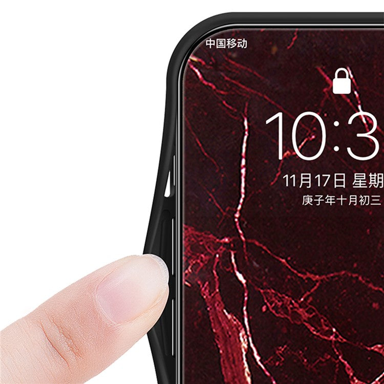 For iPhone 16 Pro Case Marble Pattern Tempered Glass+PC+TPU Protective Phone Cover - White Marble