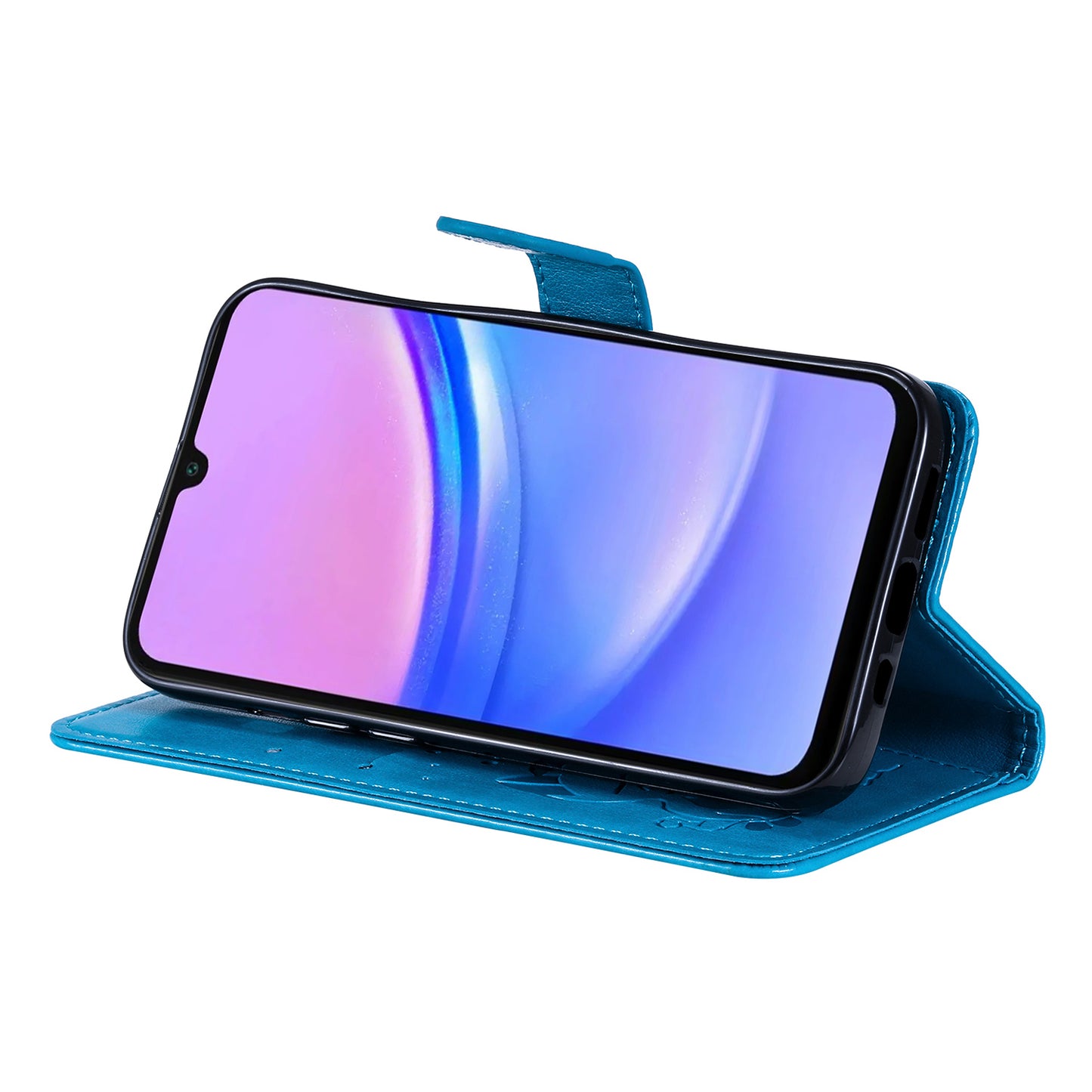 KT Imprinting Flower Series-4 For Samsung Galaxy A16 5G / A16 4G Case Cat Bee Pattern Flip Leather Phone Cover - Blue